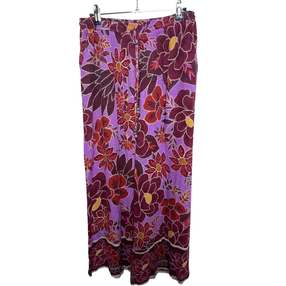 Rachel Rachel Roy Purple Floral Wideโ Leg Palazzo Pants S Elastic Waist Pockets